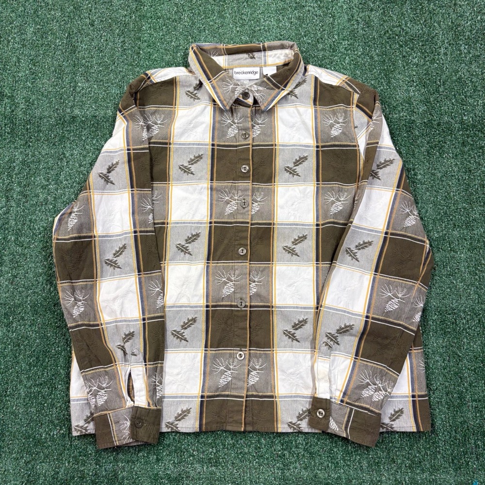 Vintage 90s Breckenridge Plaid Nature Print Button Down Shirt